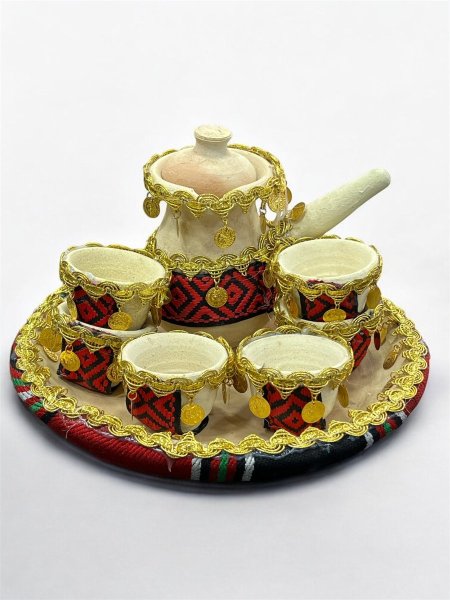 طقم دلة فخار 8 قطع مزين